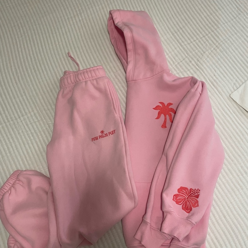 Authentic Pink Palm Puff Hoodie and Sweatpants Set